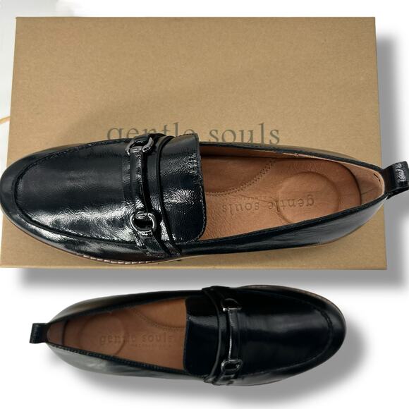 NEW Kenneth Cole Gentle Souls Black Loafers Eugene Lug Bit Leather Slip on 7 - Picture 7 of 12
